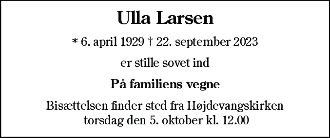 Dødsannonce for Ulla Larsen
