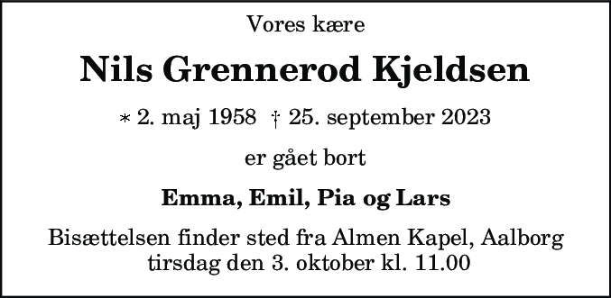 Dødsannonce for Nils Grennerod Kjeldsen