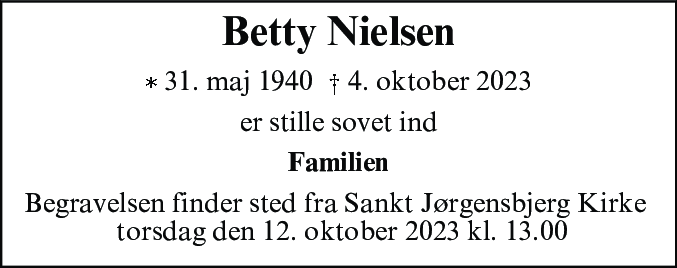 Dødsannonce for Betty Nielsen