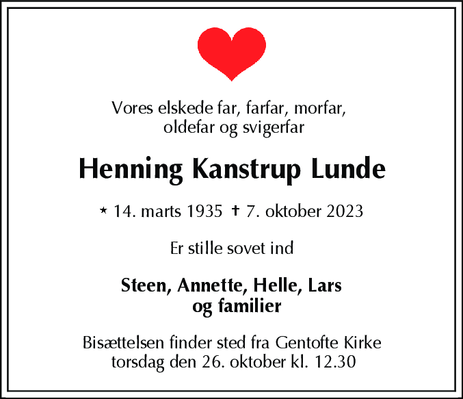 Dødsannonce for Henning Kanstrup Lunde