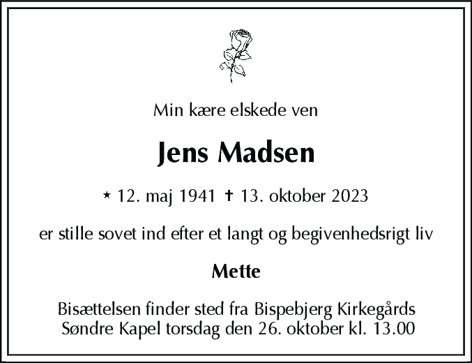 Dødsannonce for Jens Madsen