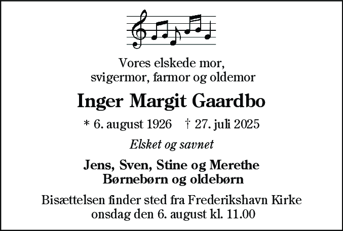 Dødsannonce for Inger Margit Gaardbo