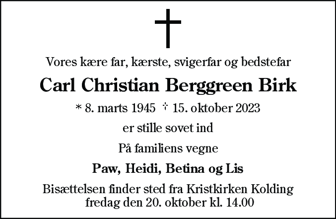 Dødsannonce for Carl Christian Berggreen Birk