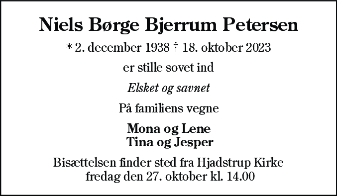 Dødsannonce for Niels Børge Bjerrum Petersen