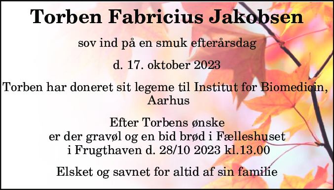 Dødsannonce for Torben Fabricius Jakobsen