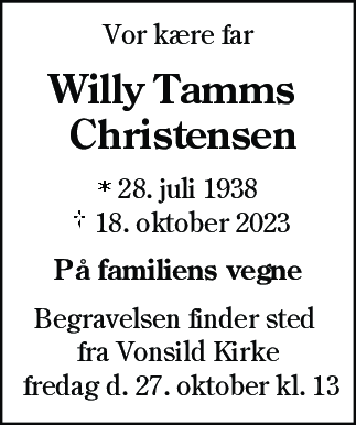 Dødsannonce for Willy Tamms Christensen