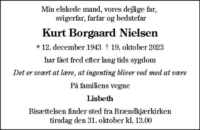Dødsannonce for Kurt Borgaard Nielsen