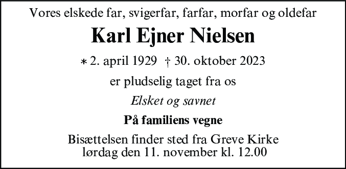 Dødsannonce for Karl Ejner Nielsen