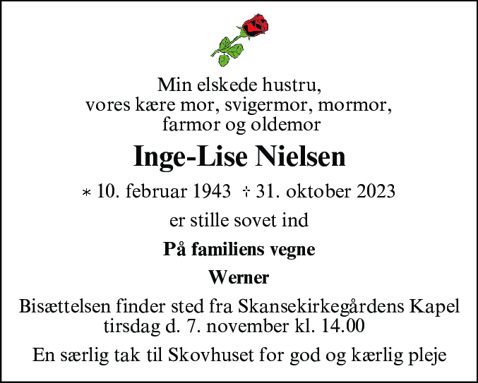 Dødsannonce for Inge-Lise Nielsen