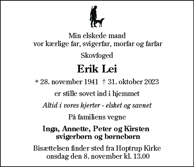 Dødsannonce for Erik Christensen Lei