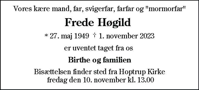 Dødsannonce for Frede Høgild Jensen