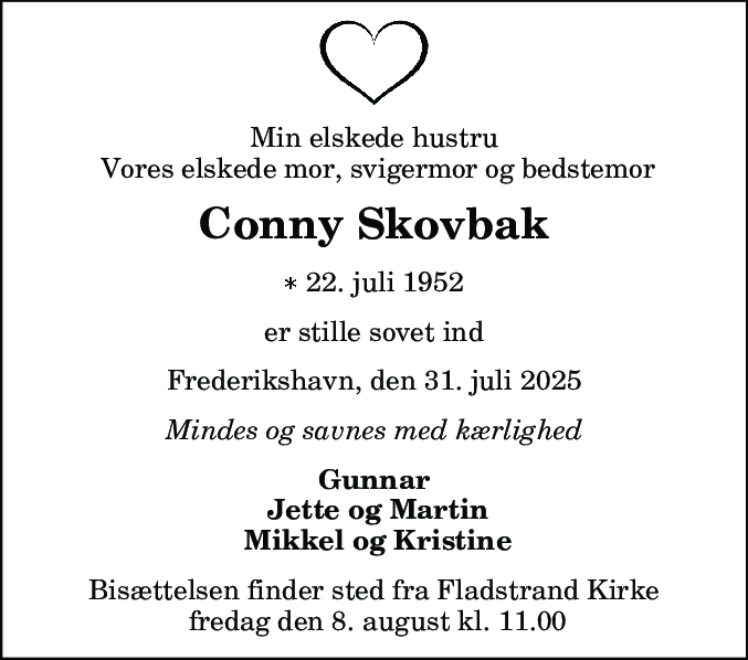 Dødsannonce for Conny Skovbak