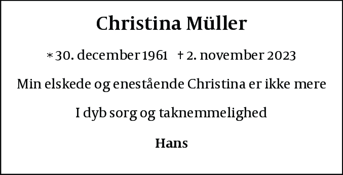 Dødsannonce for Christina Müller