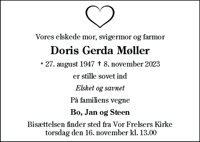 Dødsannonce for Doris Gerda Møller