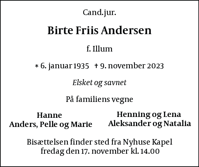 Dødsannonce for Birte Andersen