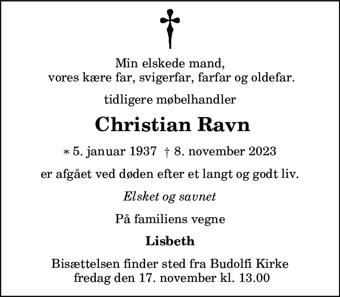 Dødsannonce for Christian Ravn
