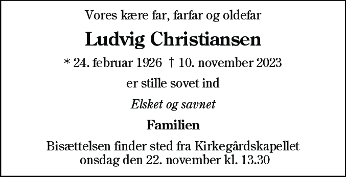 Dødsannonce for Ludvig Christiansen