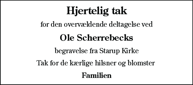 Dødsannonce for Ole Scherrebeck