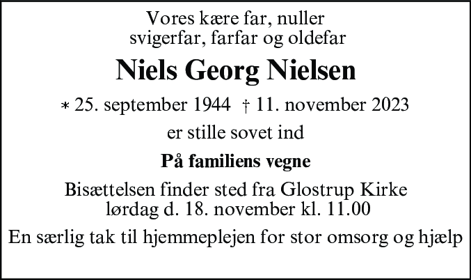 Dødsannonce for Niels Georg Nielsen
