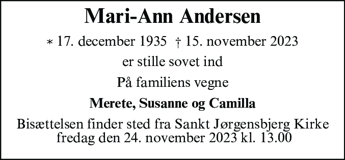 Dødsannonce for Mari-Ann Andersen