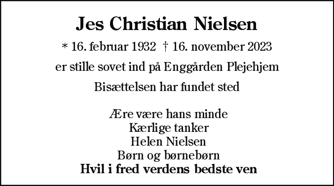 Dødsannonce for Jes Christian Nielsen
