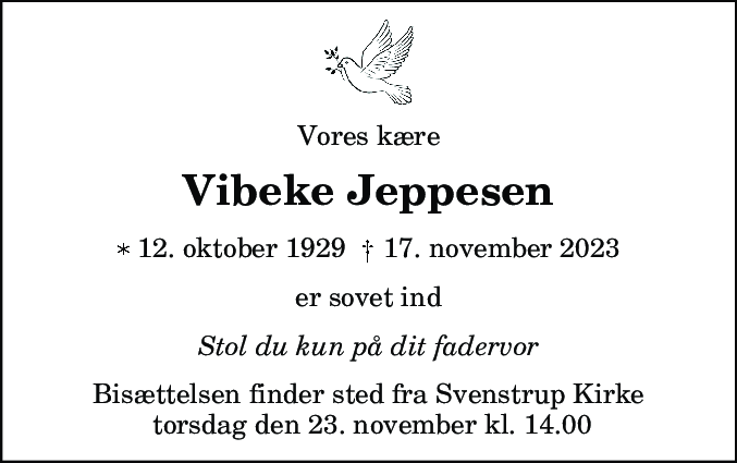 Dødsannonce for Vibeke Jeppesen