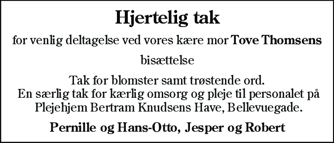 Dødsannonce for Tove Thomsen