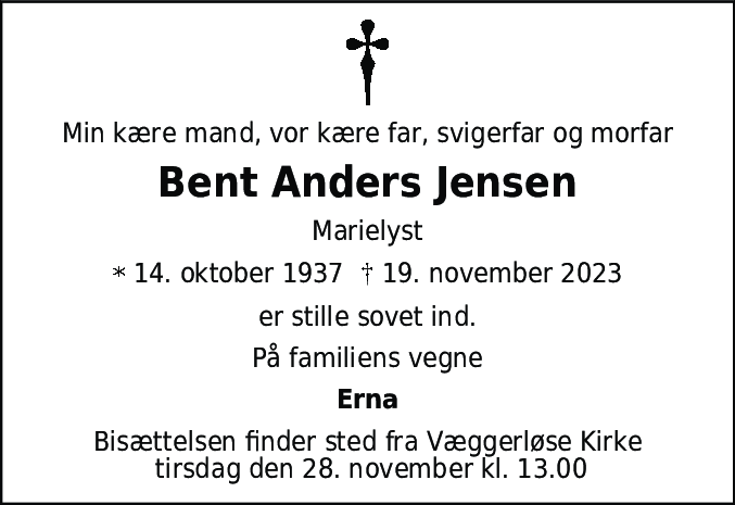 Dødsannonce for Bent Anders Jensen