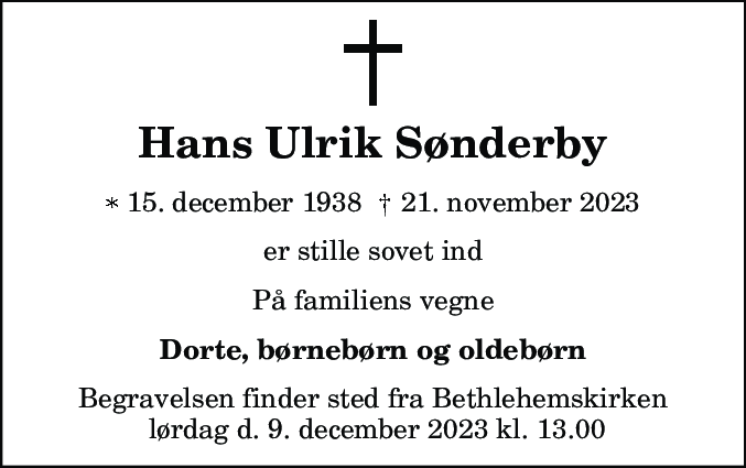 Dødsannonce for Hans Ulrik Sønderby