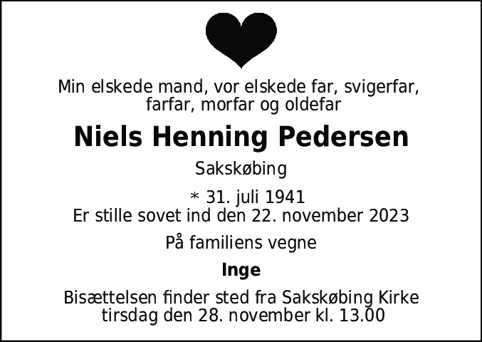 Dødsannonce for Niels Henning Pedersen