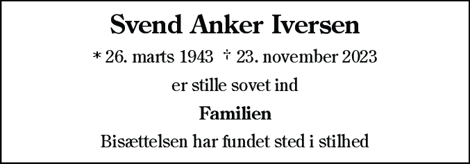 Dødsannonce for Svend Anker Iversen