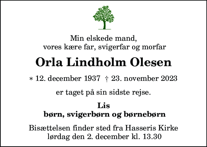 Dødsannonce for Orla Lindholm Olesen