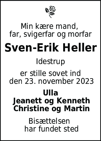 Dødsannonce for Sven-Erik Heller