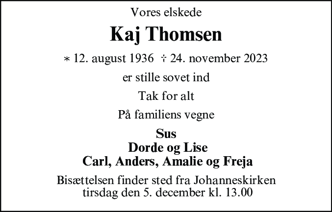 Dødsannonce for Kaj Thomsen