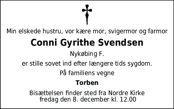 Dødsannonce for Conni Gyrithe Svendsen