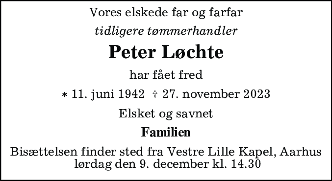 Dødsannonce for Peter Løchte