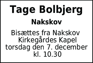 Dødsannonce for Tage Bolbjerg