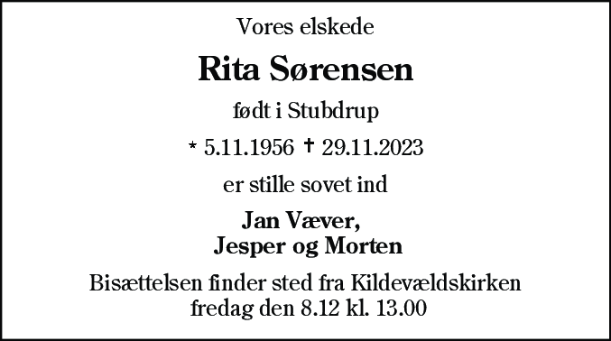 Dødsannonce for Rita Sørensen