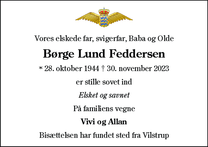 Dødsannonce for Børge Feddersen