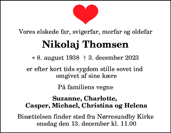 Dødsannonce for Per Nikolaj Thomsen