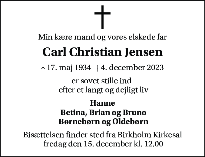 Dødsannonce for Carl Christian Jensen