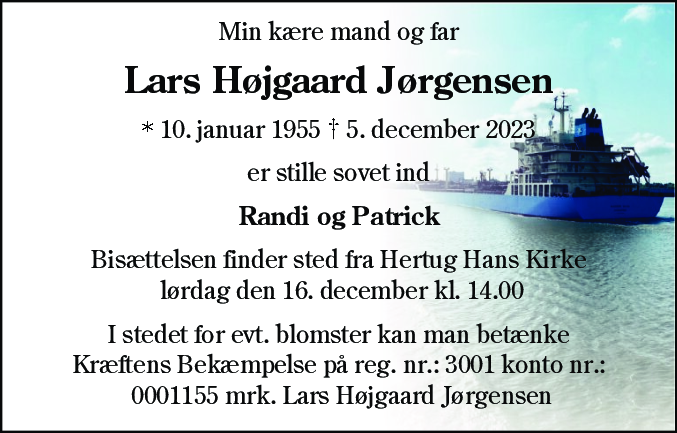 Dødsannonce for Lars Højgaard Jørgensen