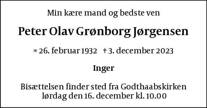 Dødsannonce for Peter Olav Grønborg Jørgensen