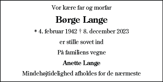 Dødsannonce for Børge Lange