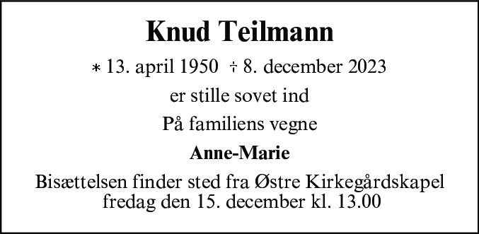 Dødsannonce for Knud Teilmann