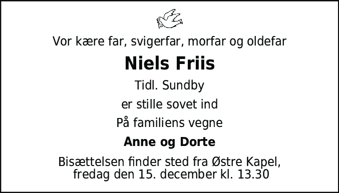 Dødsannonce for Niels John Friis