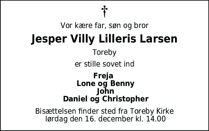 Dødsannonce for Jesper Villy Lilleris Larsen