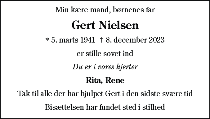 Dødsannonce for Gert Nielsen