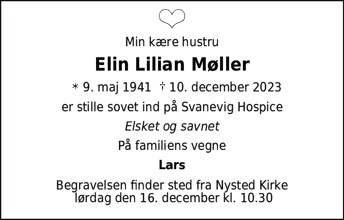 Dødsannonce for Elin Lilian Møller