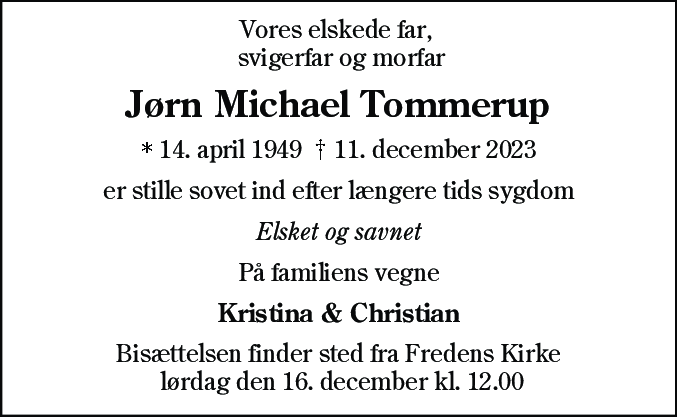 Dødsannonce for Jørn Michael Tommerup